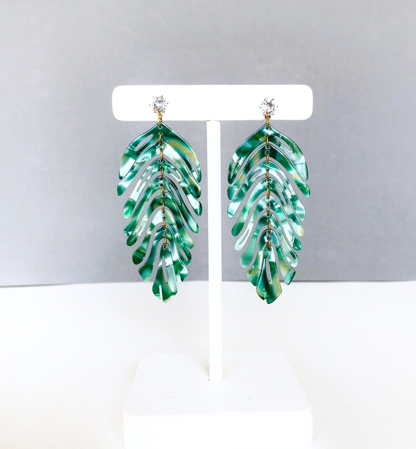 White marble acrylic leaf earrings