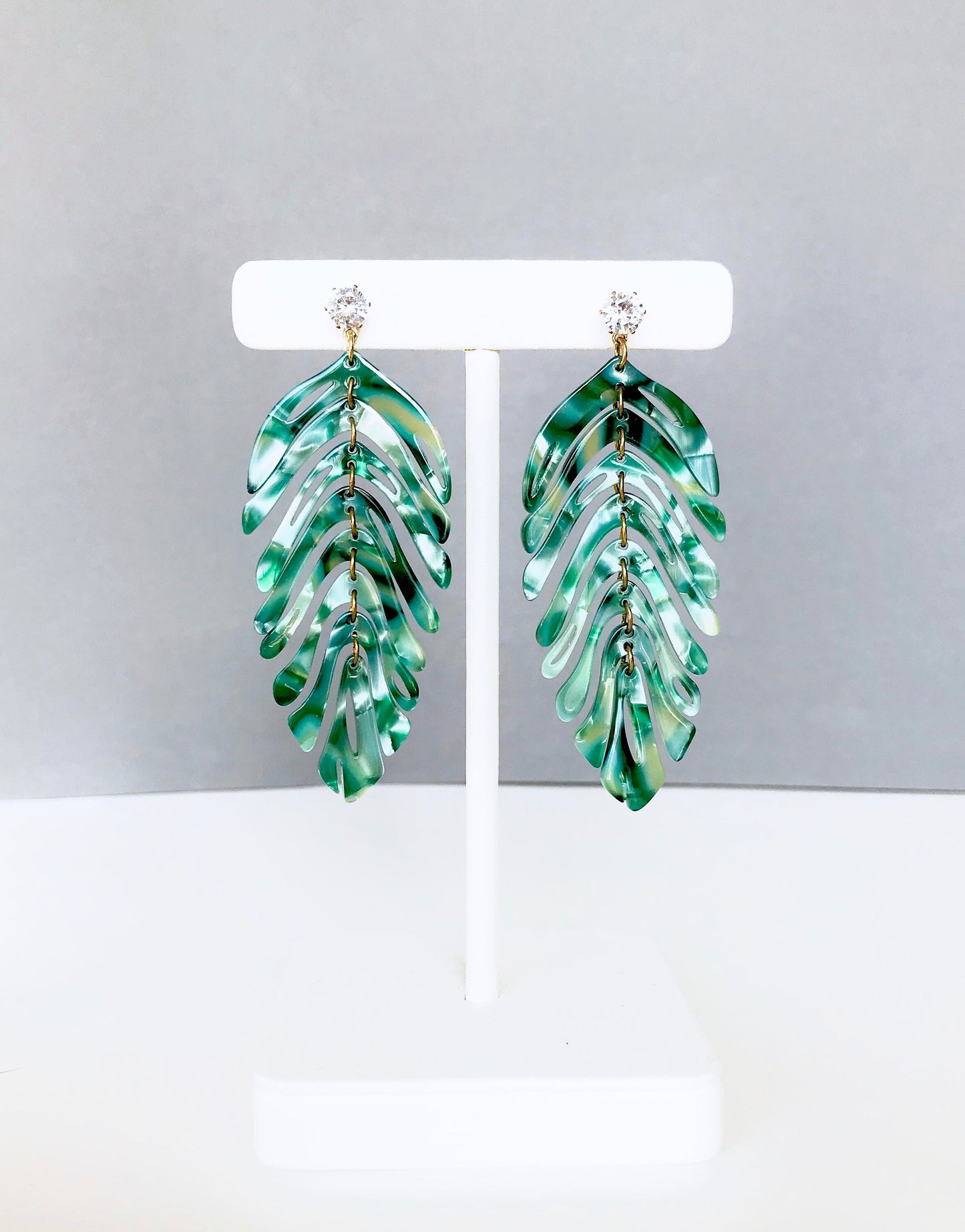 Green leaf boho earrings