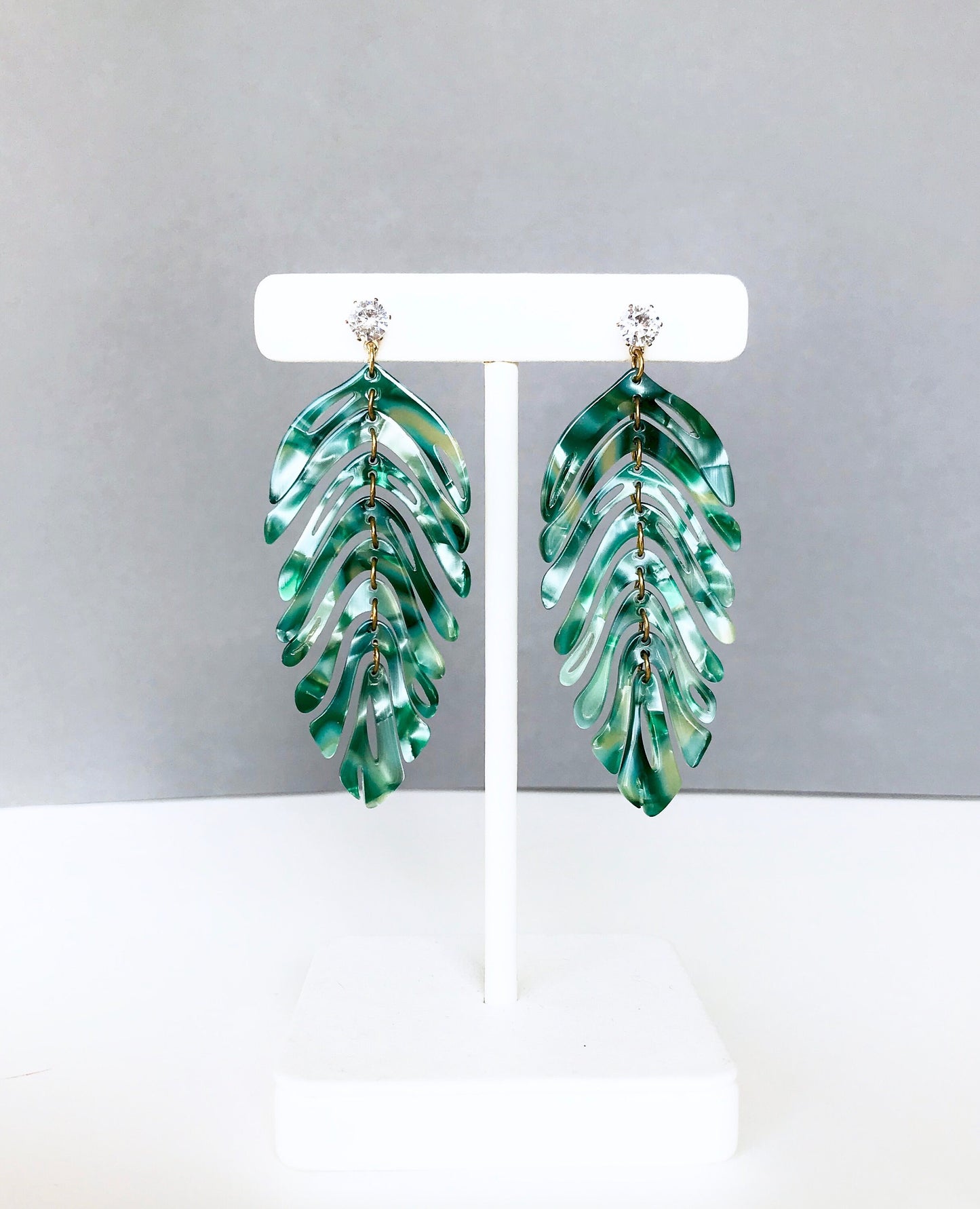 Green leaf boho earrings