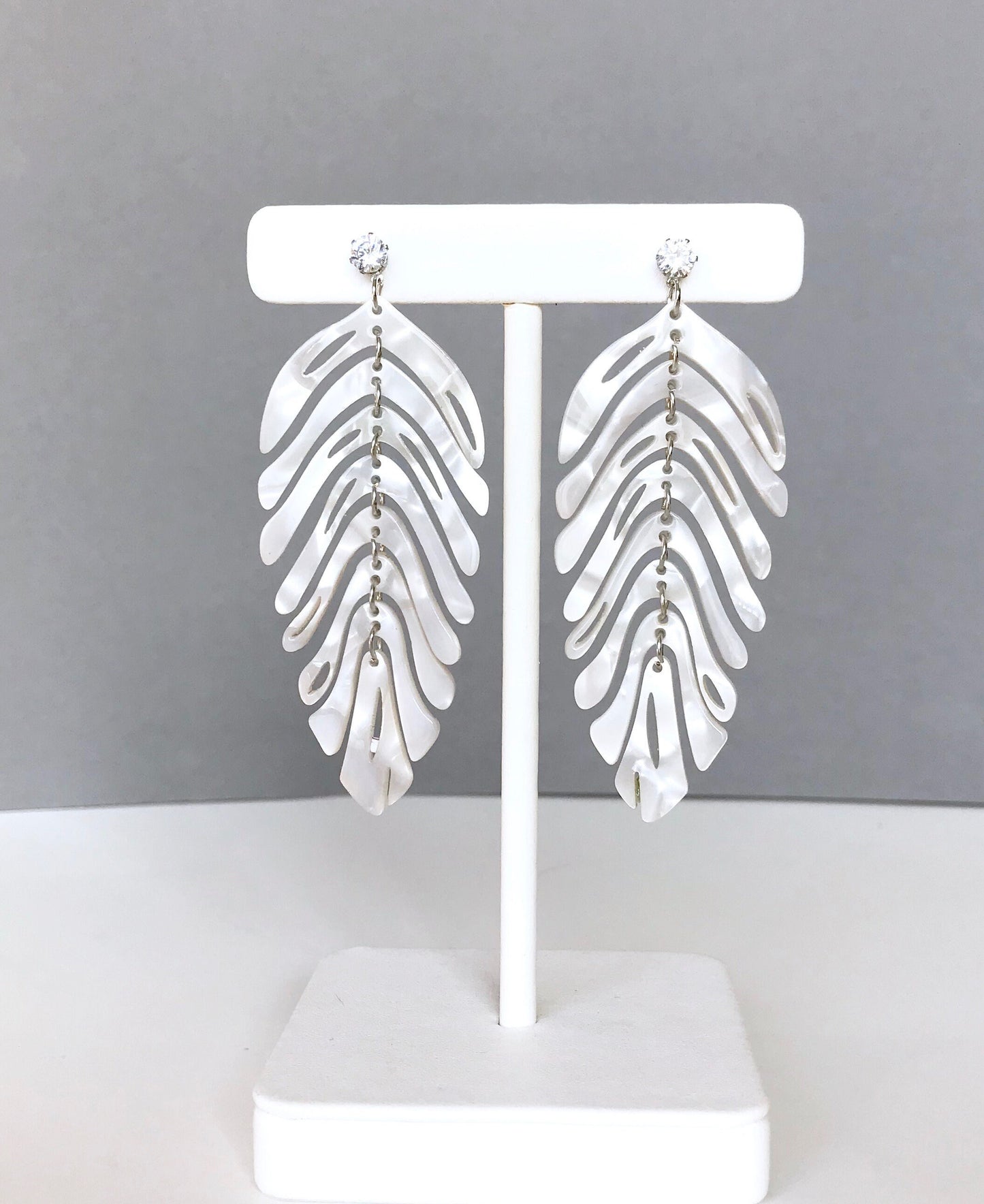 White marble acrylic leaf earrings