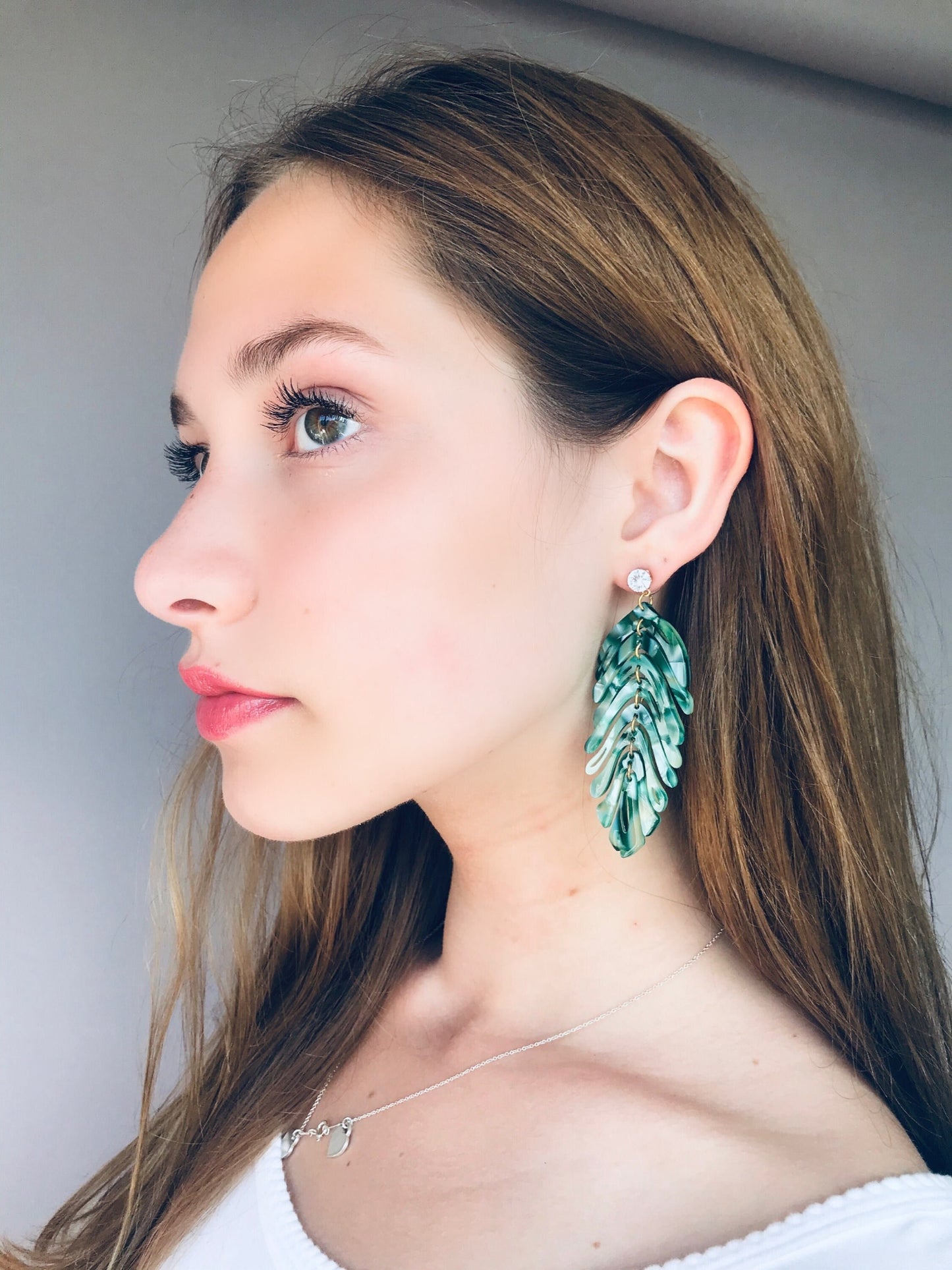 White marble acrylic leaf earrings