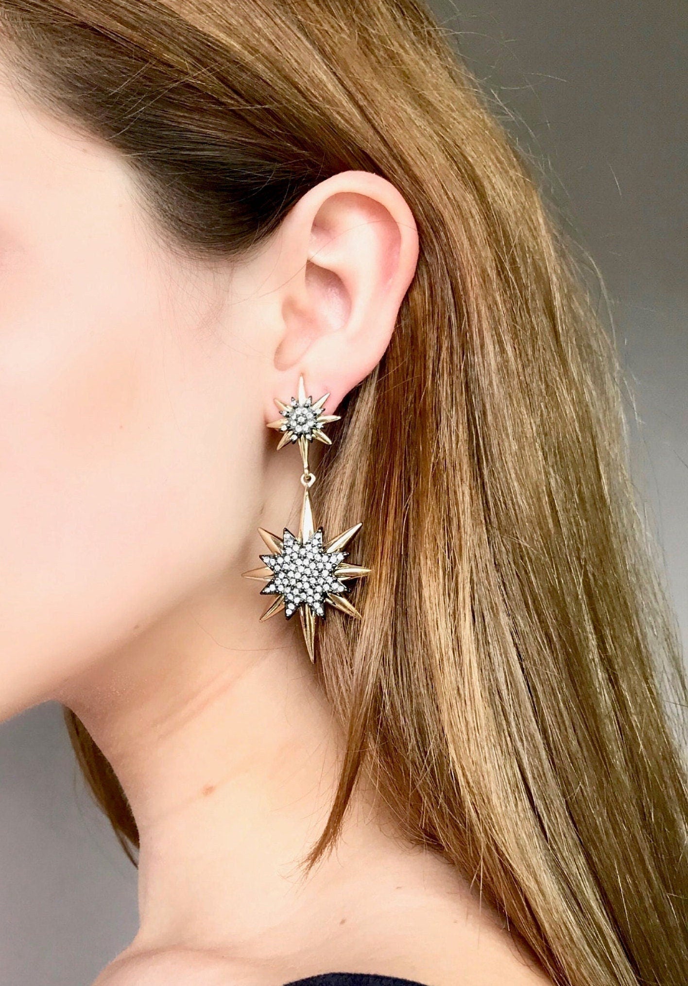 Large crystal star earrings