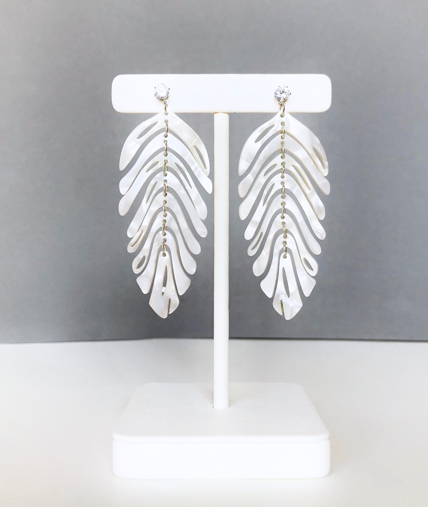 White marble acrylic leaf earrings