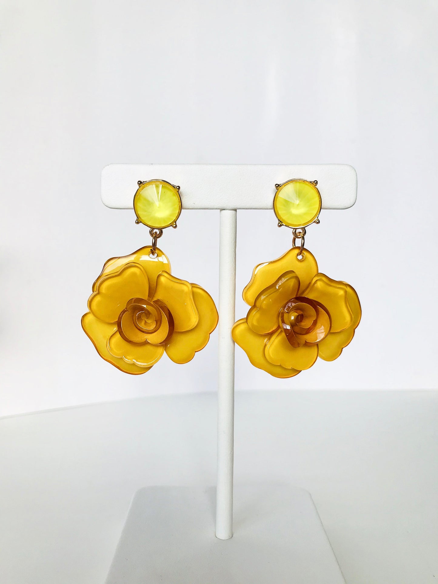 Mustard yellow flower earrings