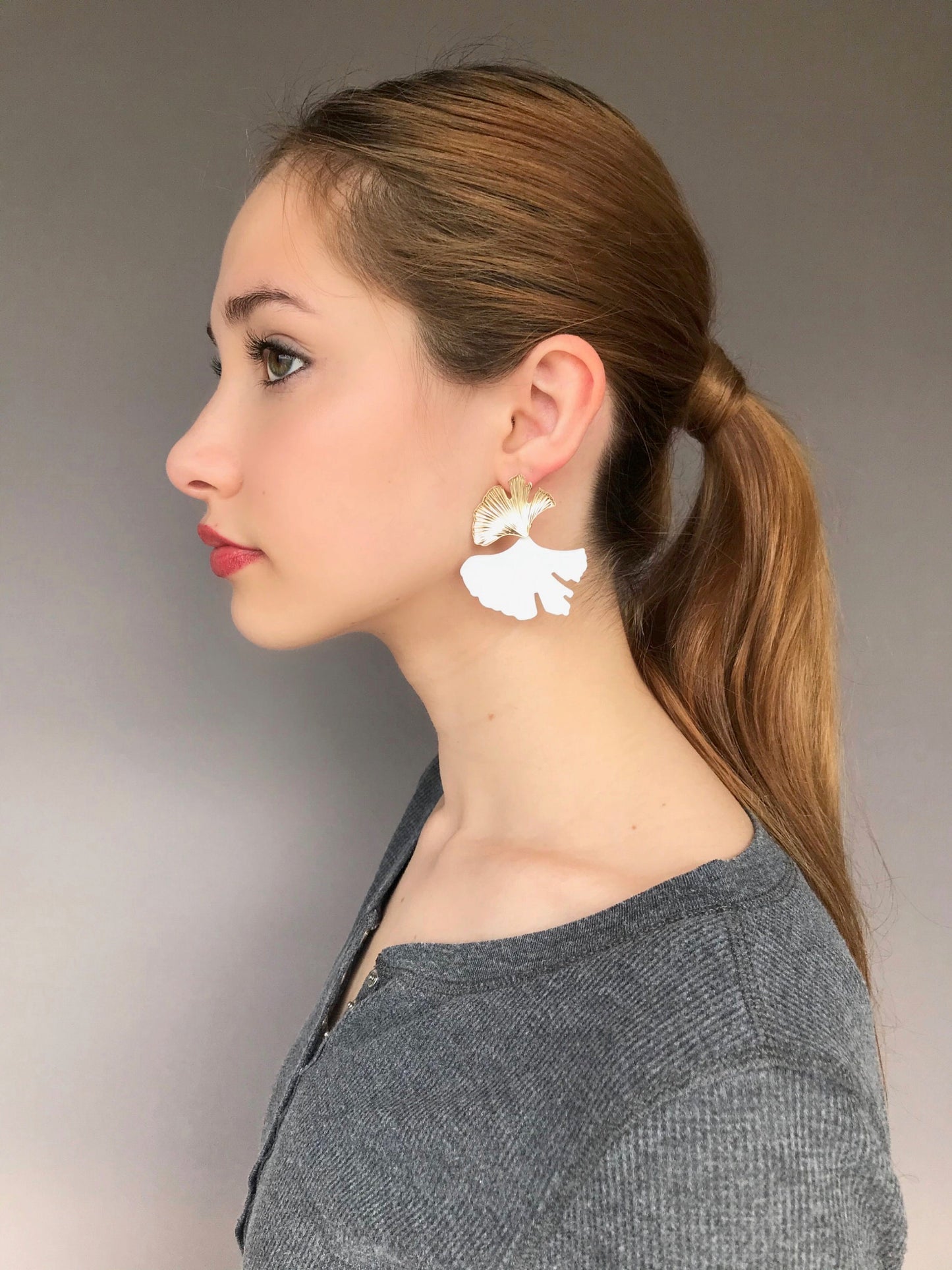 White ginkgo leaf earrings