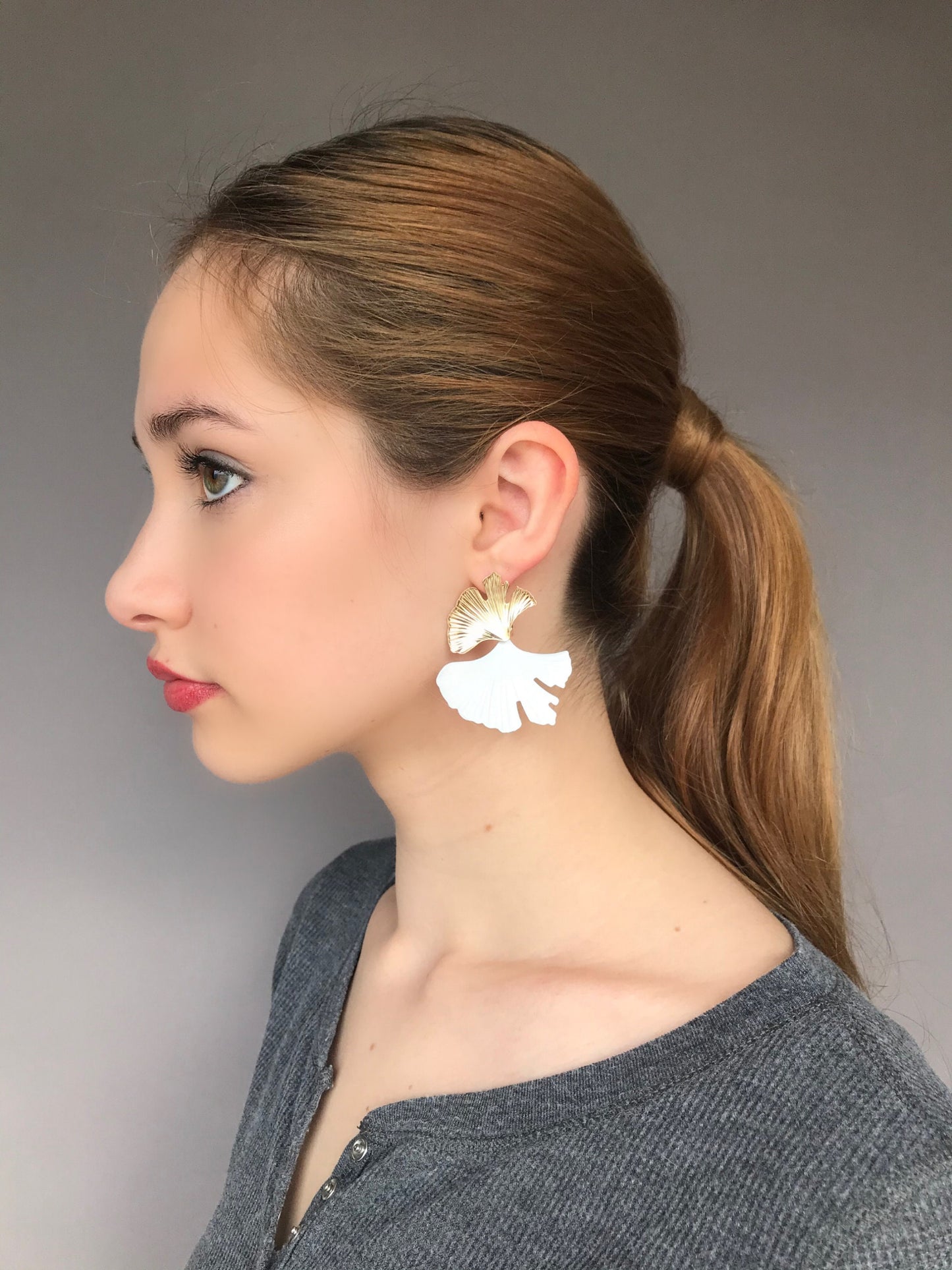 White ginkgo leaf earrings