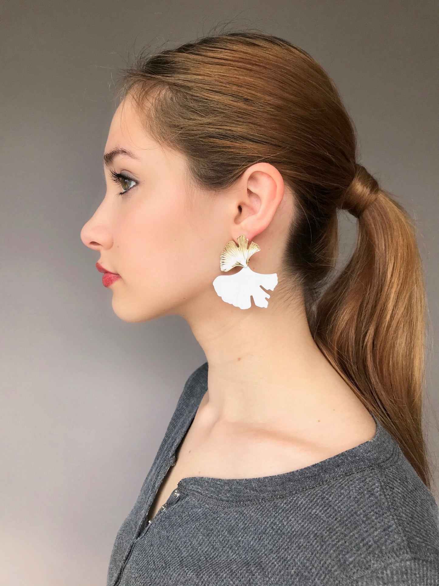 White ginkgo leaf earrings