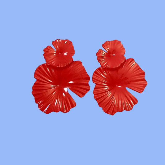 Red Flower Statement Earrings