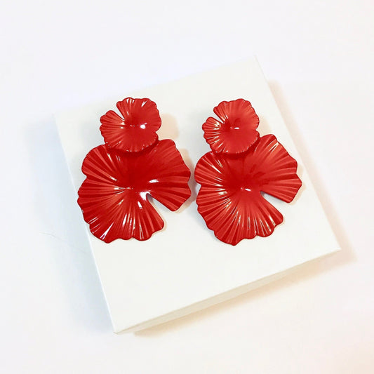 Red flower earrings