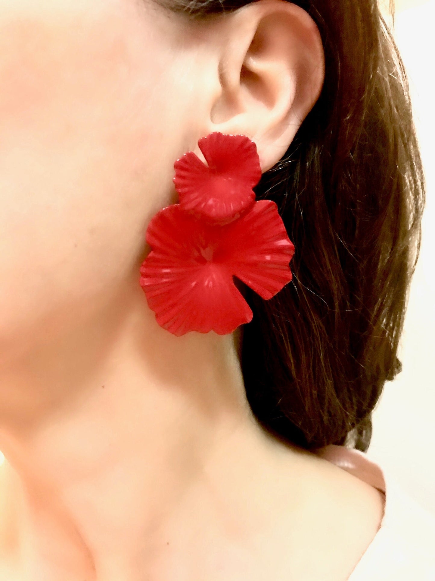 Red flower earrings