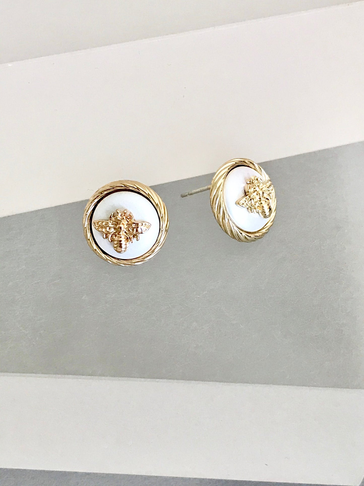 Gold small bee stud earrings