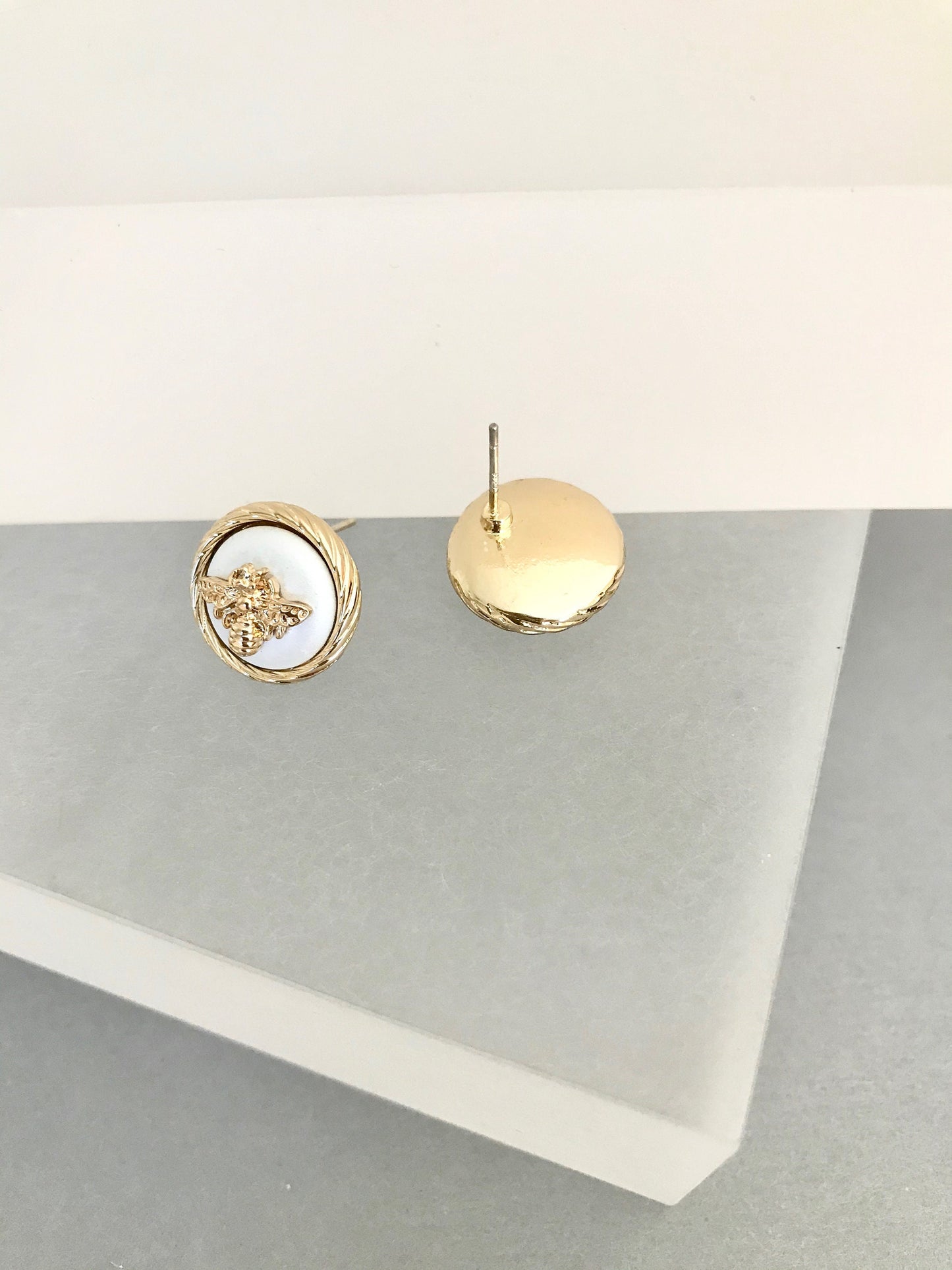 Gold small bee stud earrings