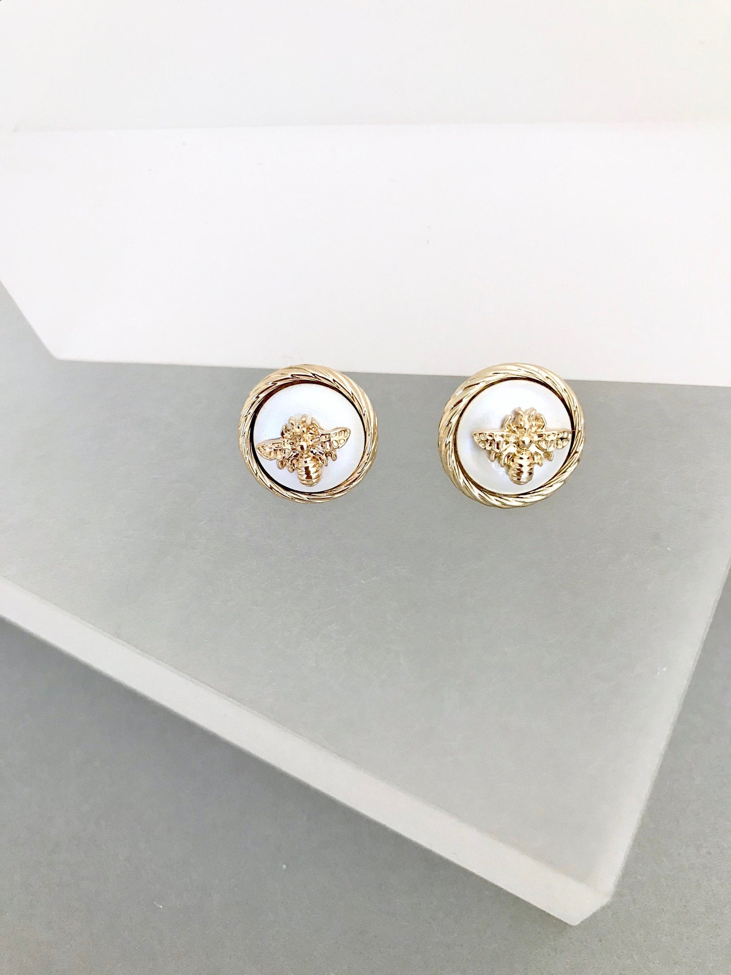 Gold small bee stud earrings