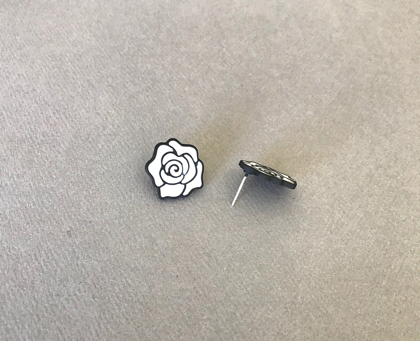 Black and white rose studs earrings