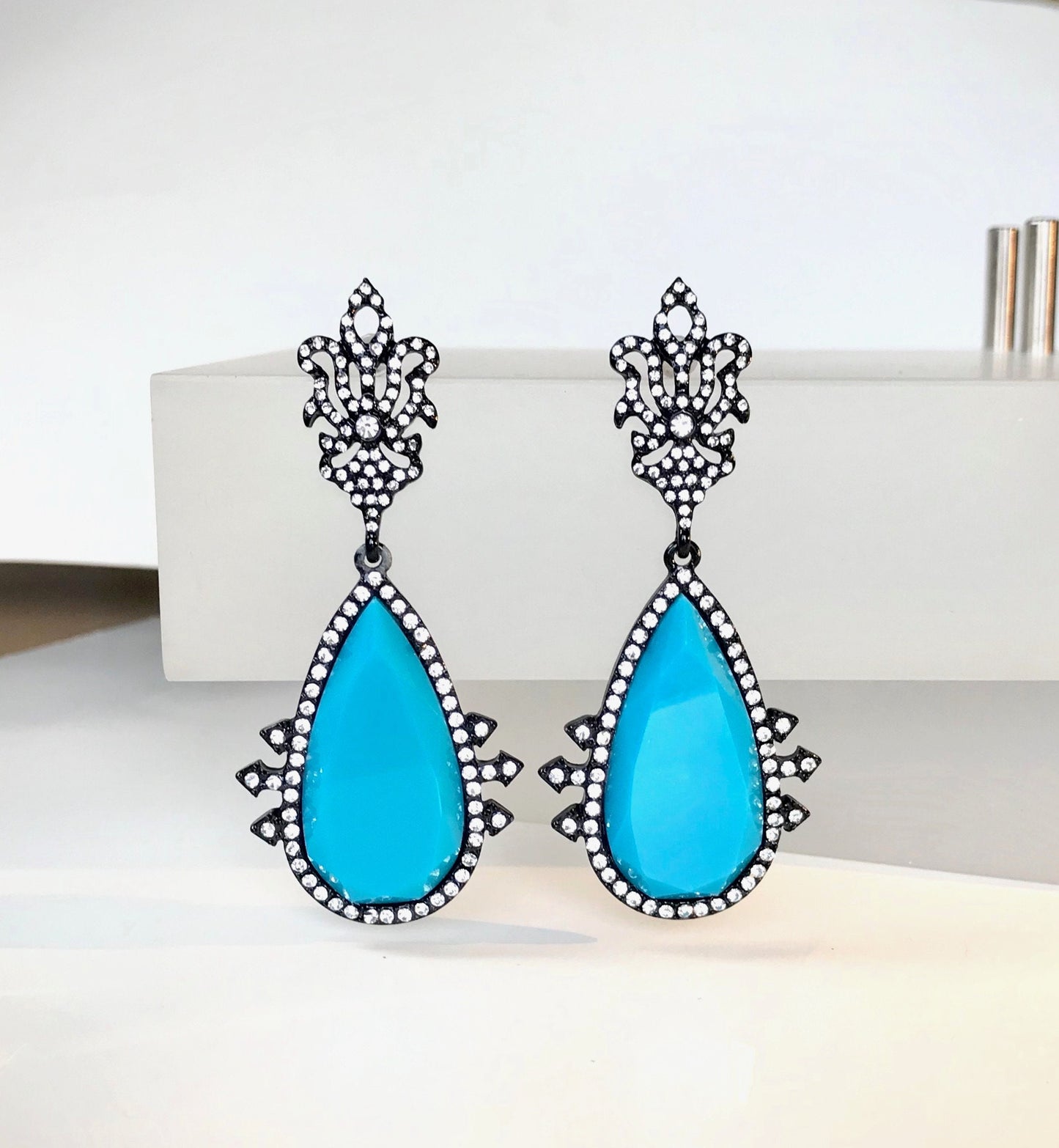 Turquoise teardrop statement dangle earrings