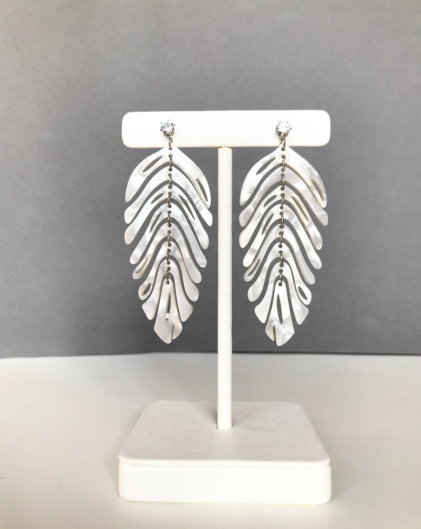 White marble acrylic leaf earrings