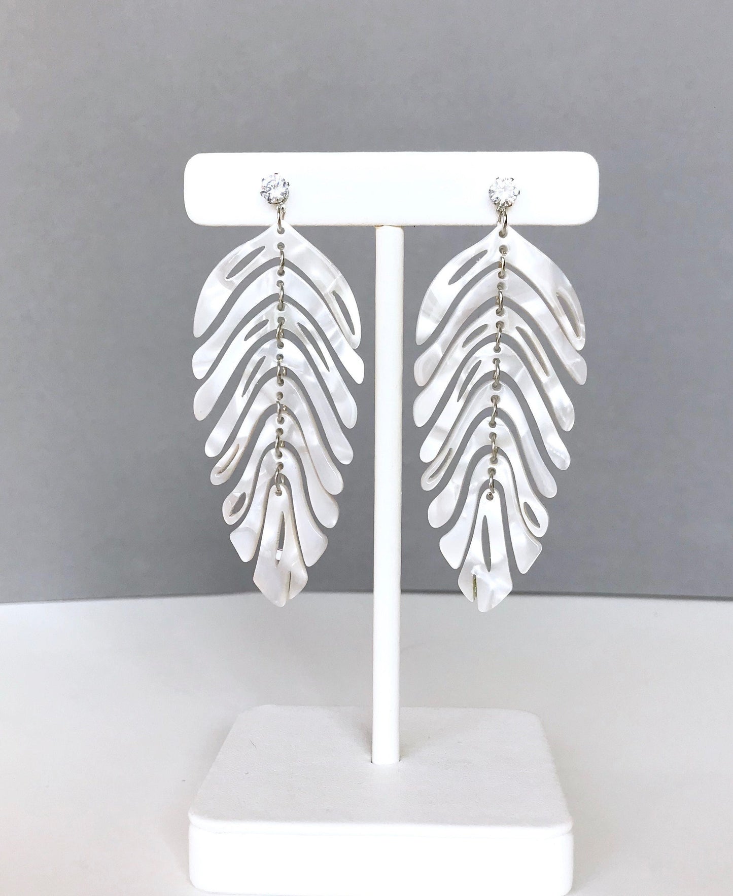 White marble acrylic leaf earrings