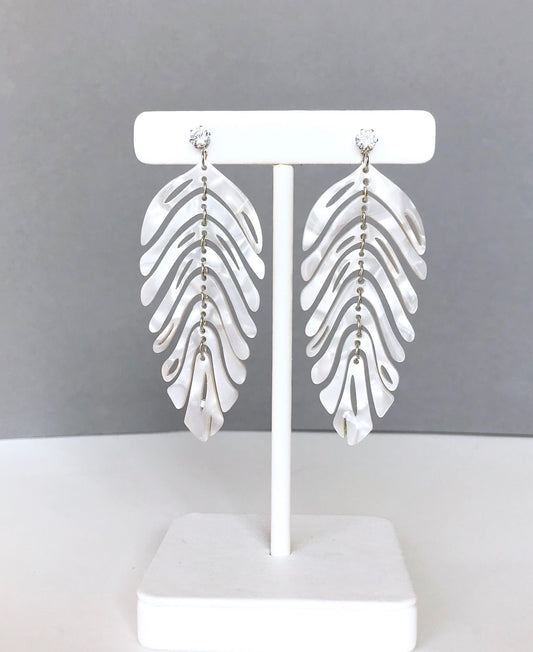 White marble acrylic leaf earrings