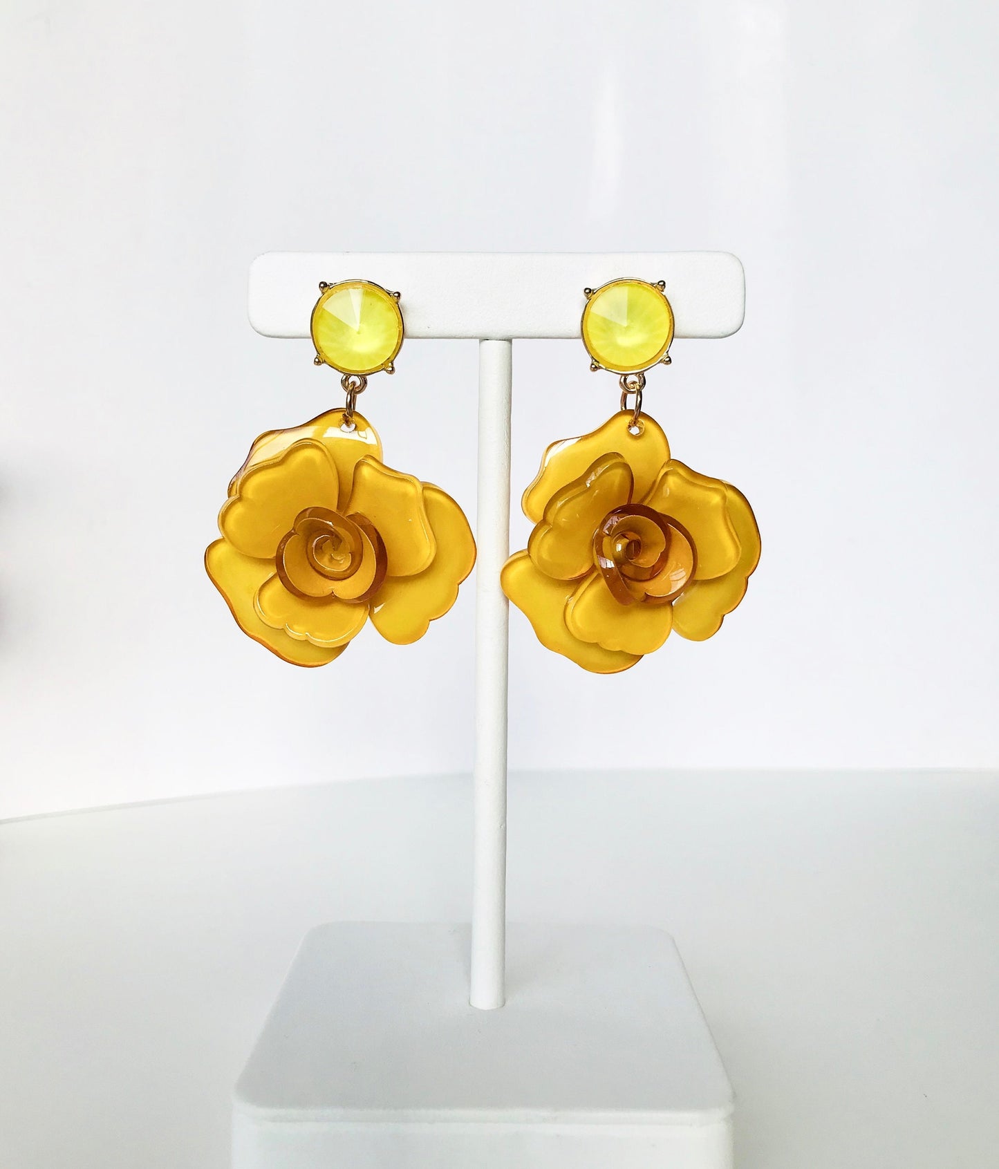 Mustard yellow flower earrings
