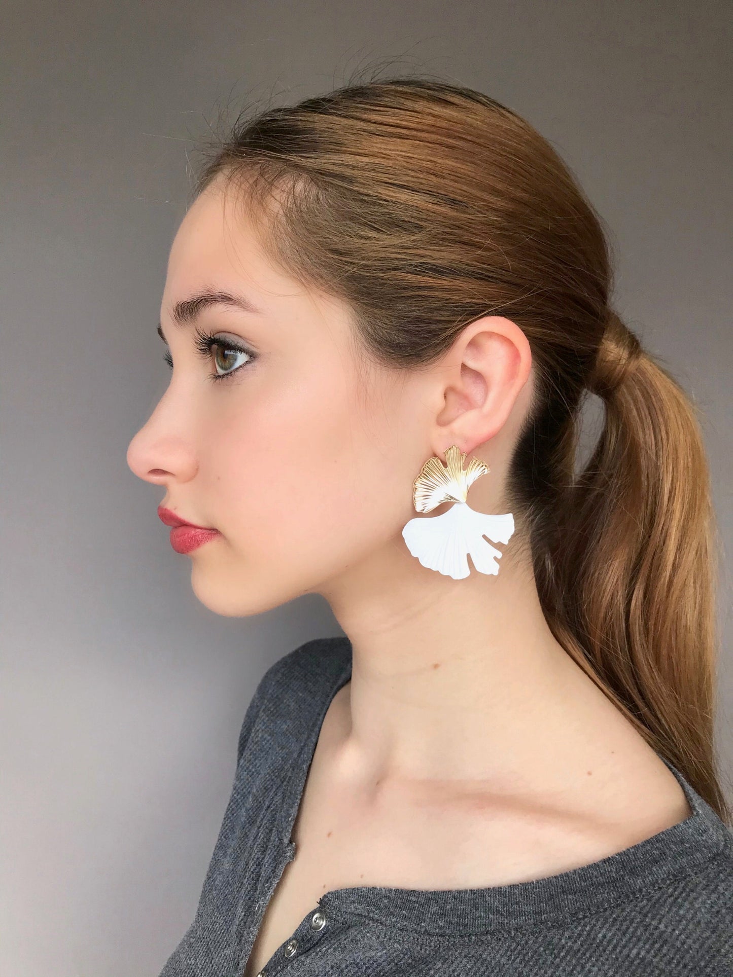 White ginkgo leaf earrings