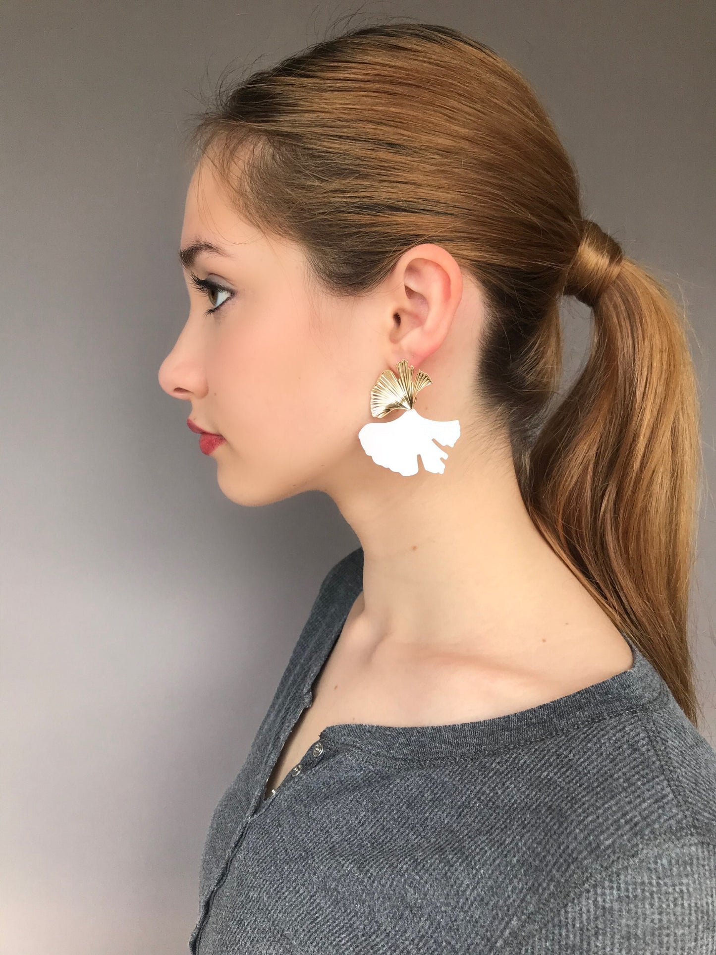 White ginkgo leaf earrings