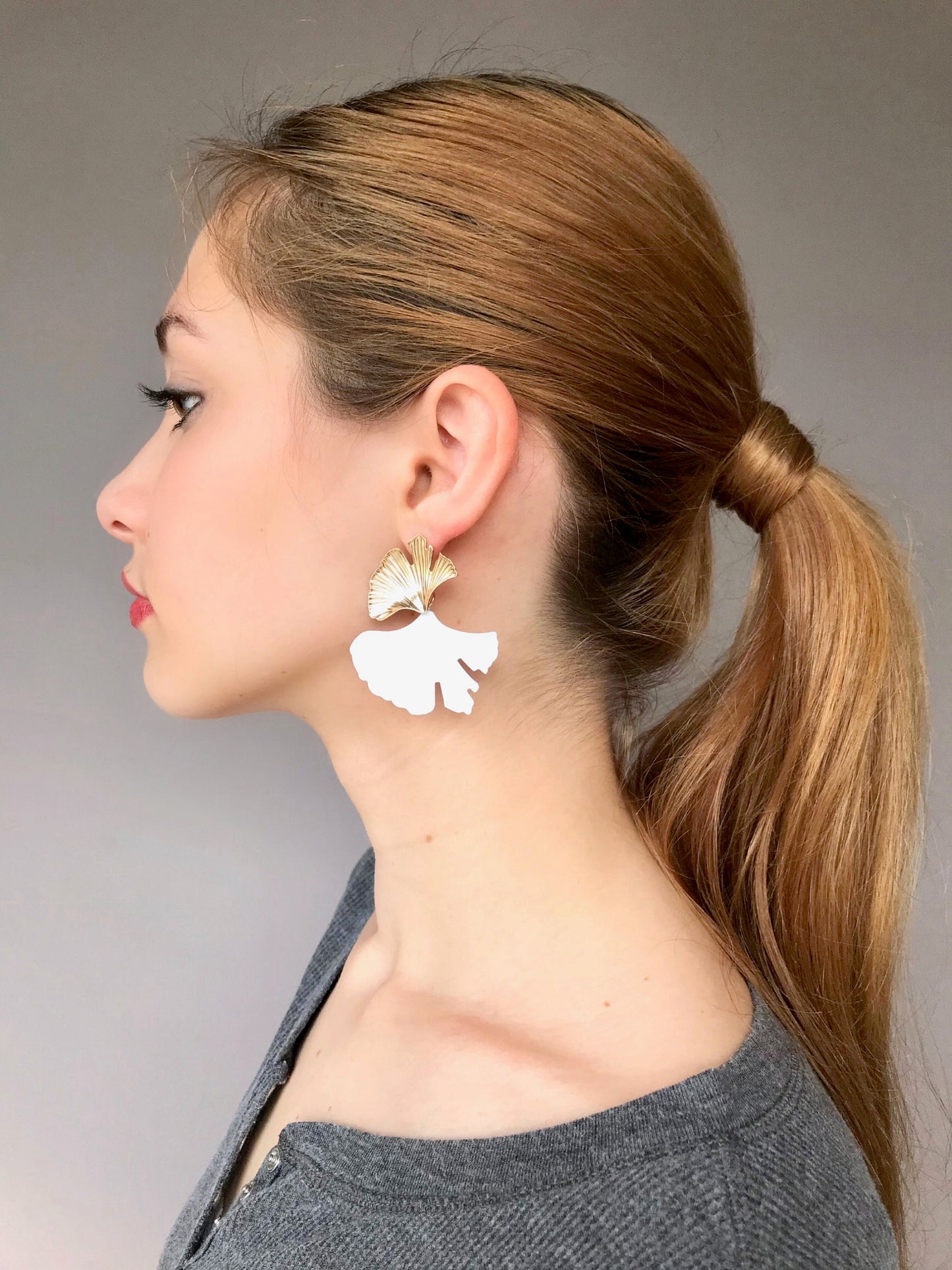 White ginkgo leaf earrings