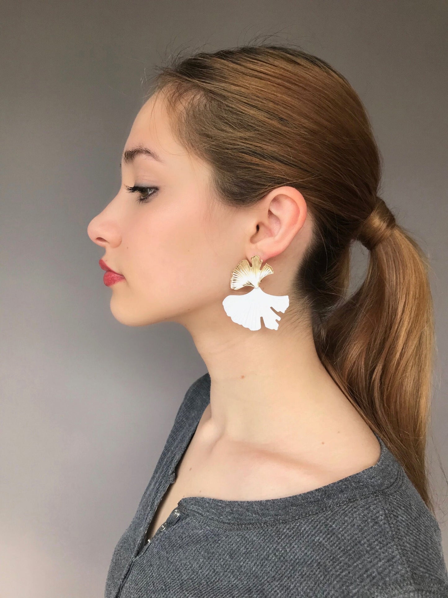 White ginkgo leaf earrings