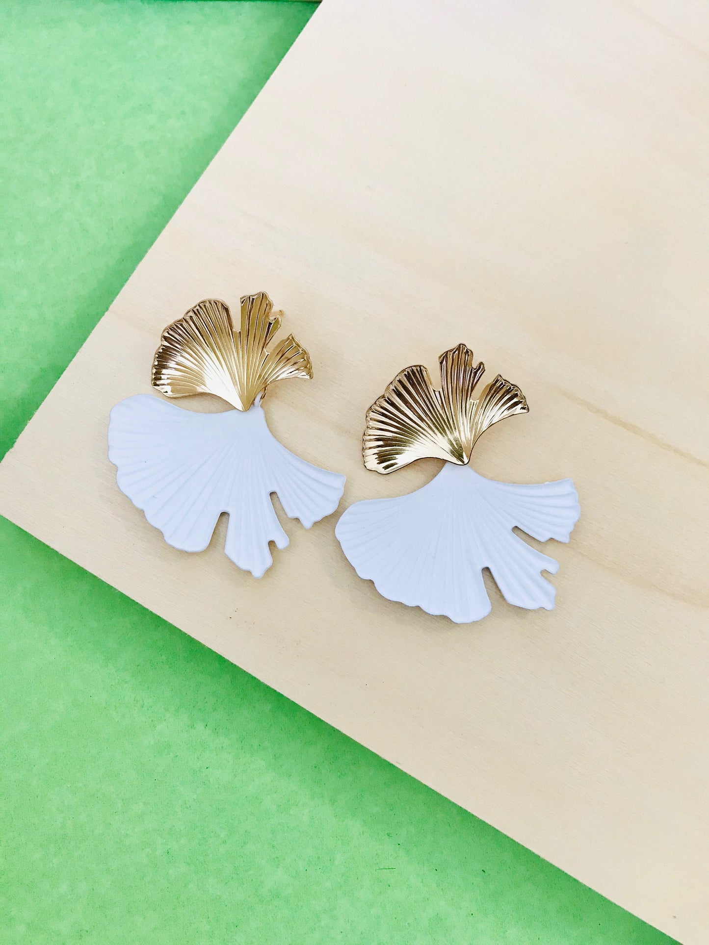 White ginkgo leaf earrings