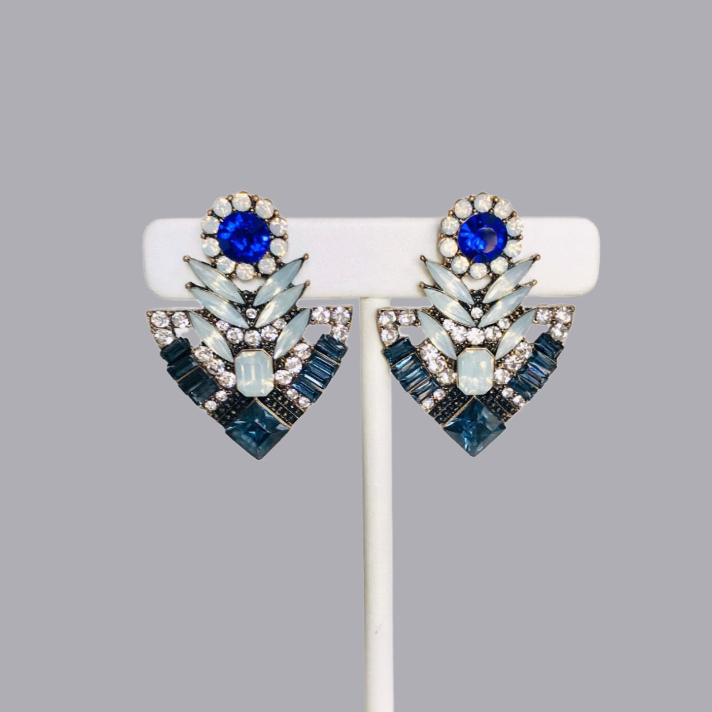 Blue art deco crystal earrings