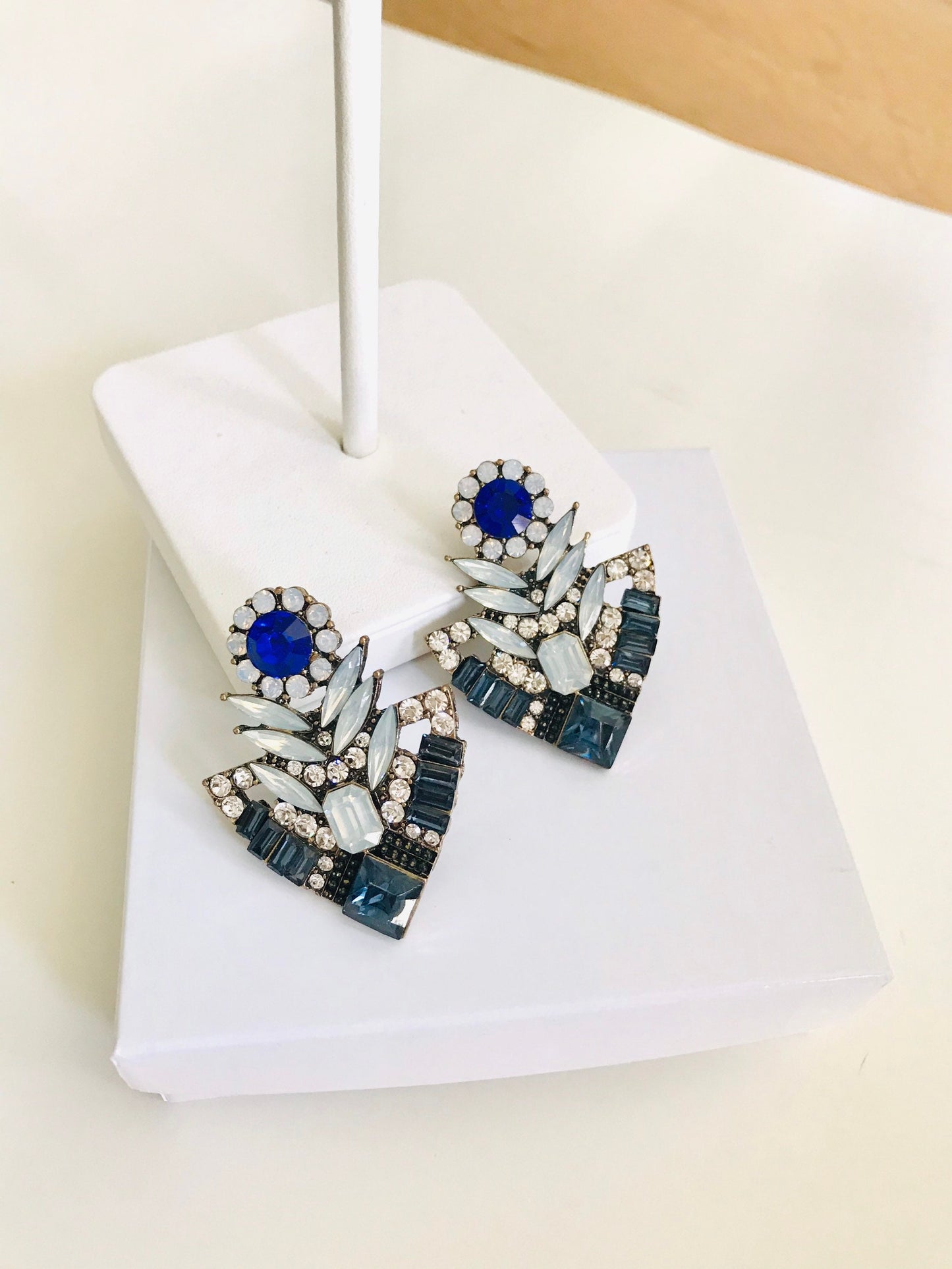 Blue art deco crystal earrings