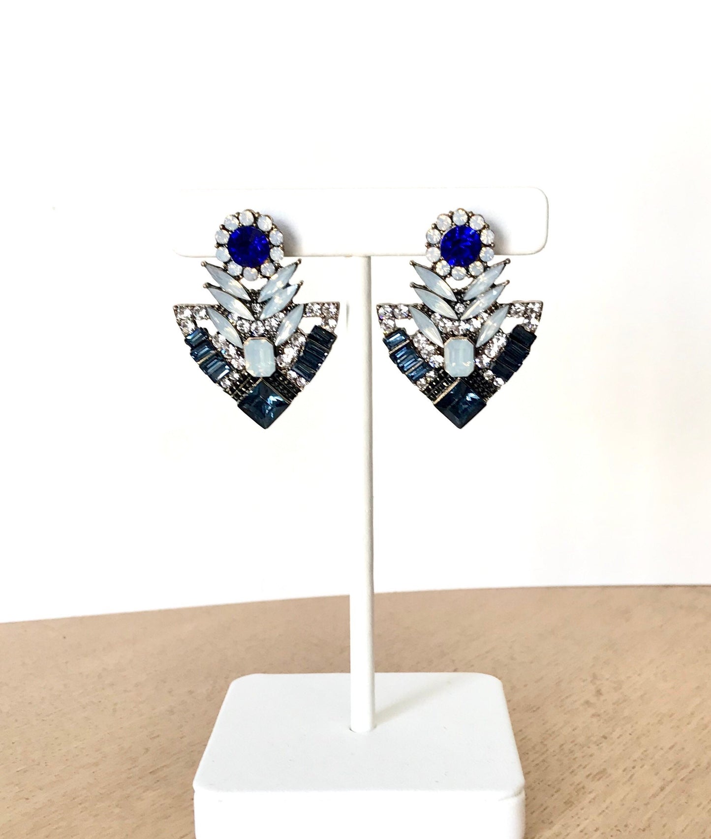 Blue art deco crystal earrings