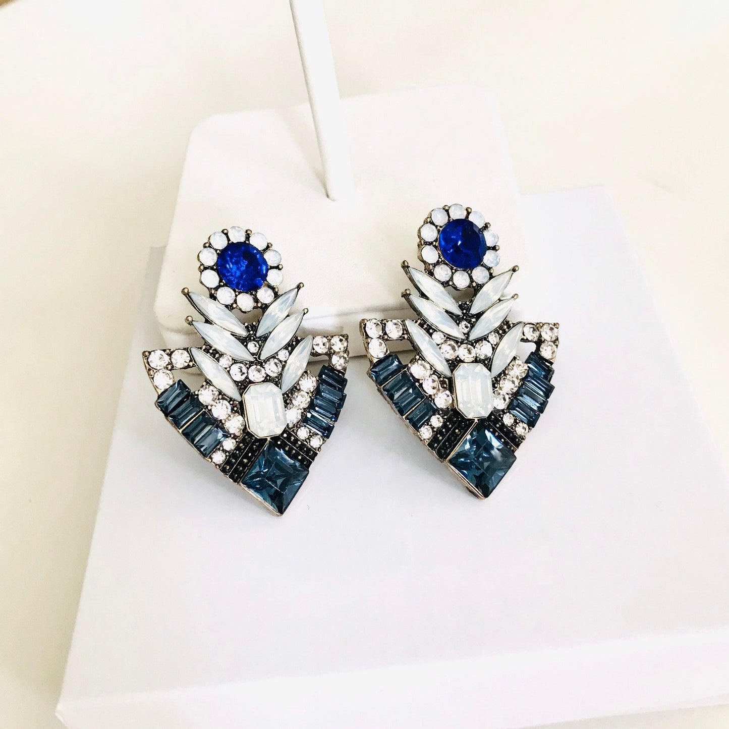 Blue art deco crystal earrings