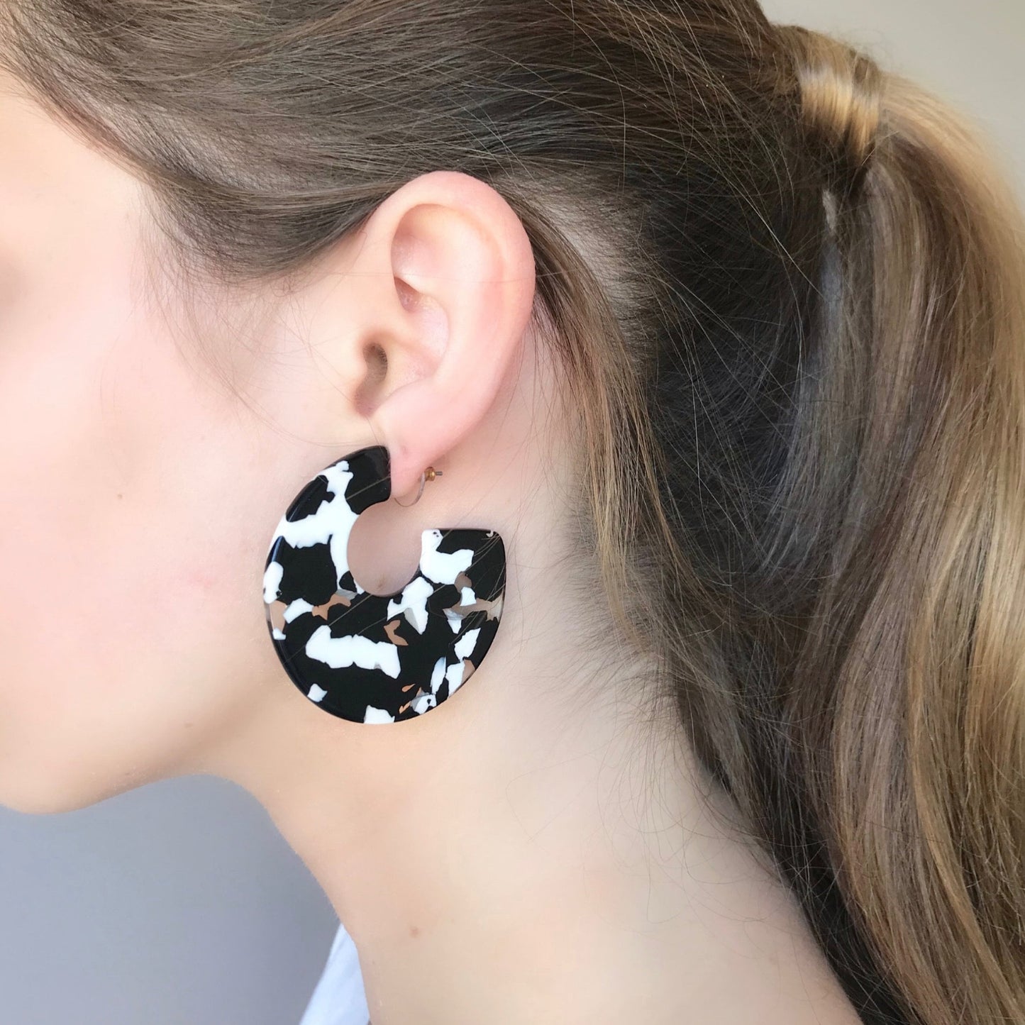 Black and white hoop earrings