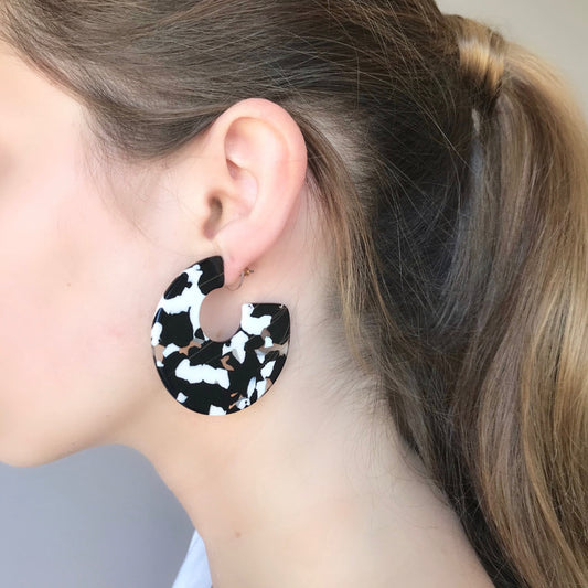 Black and white hoop earrings