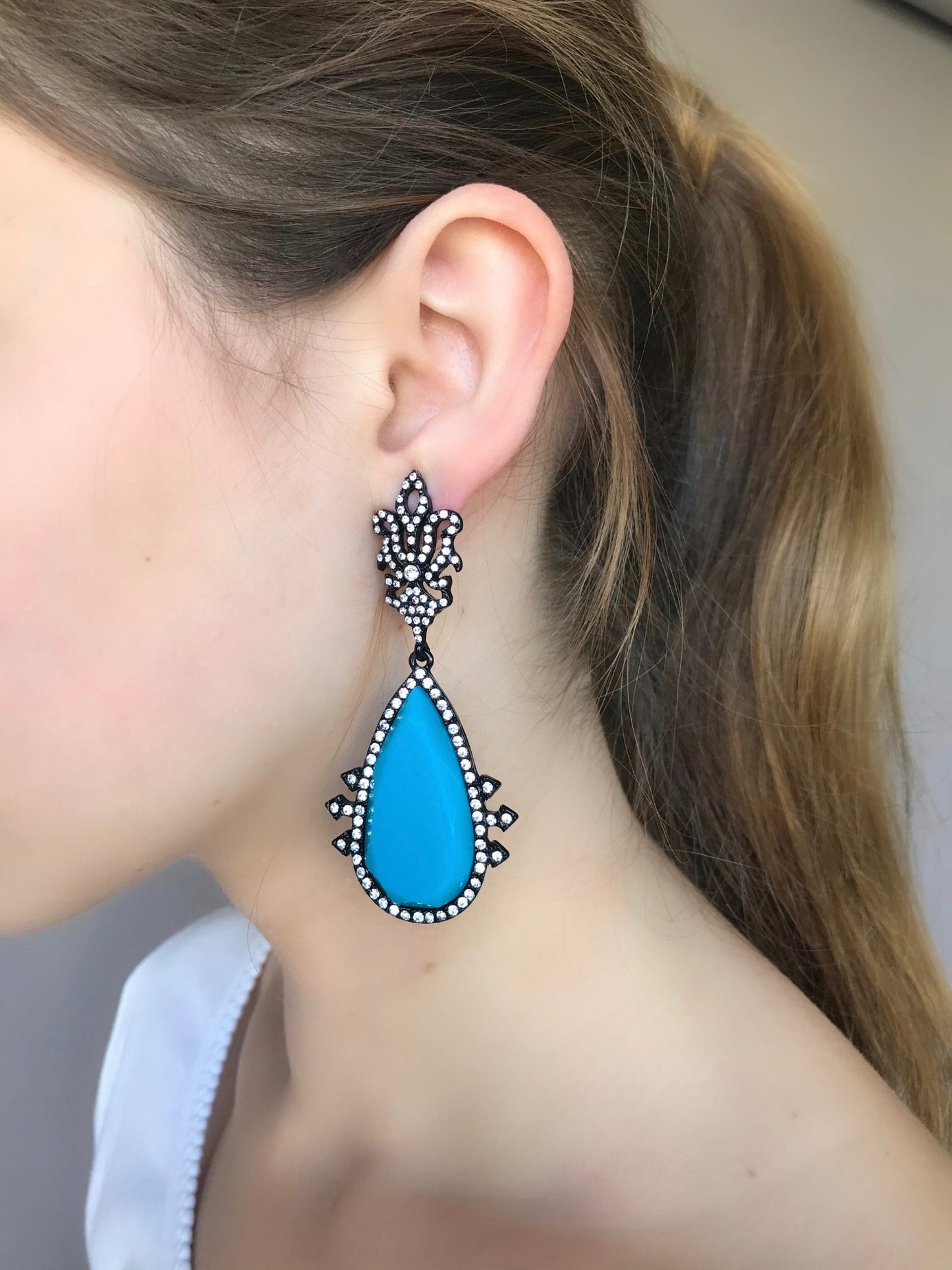 Turquoise teardrop statement dangle earrings