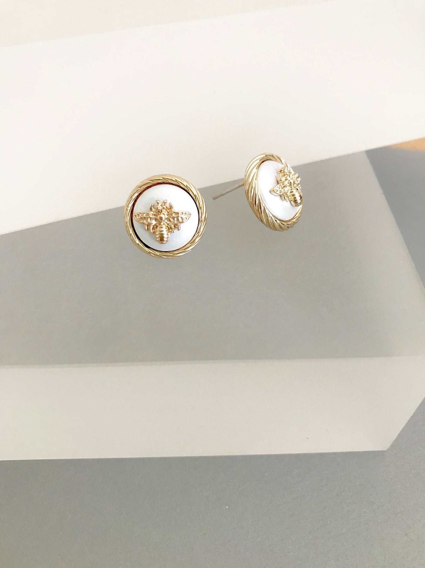Gold small bee stud earrings