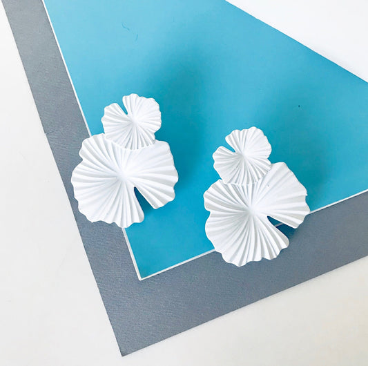 White hibiscus flower earrings