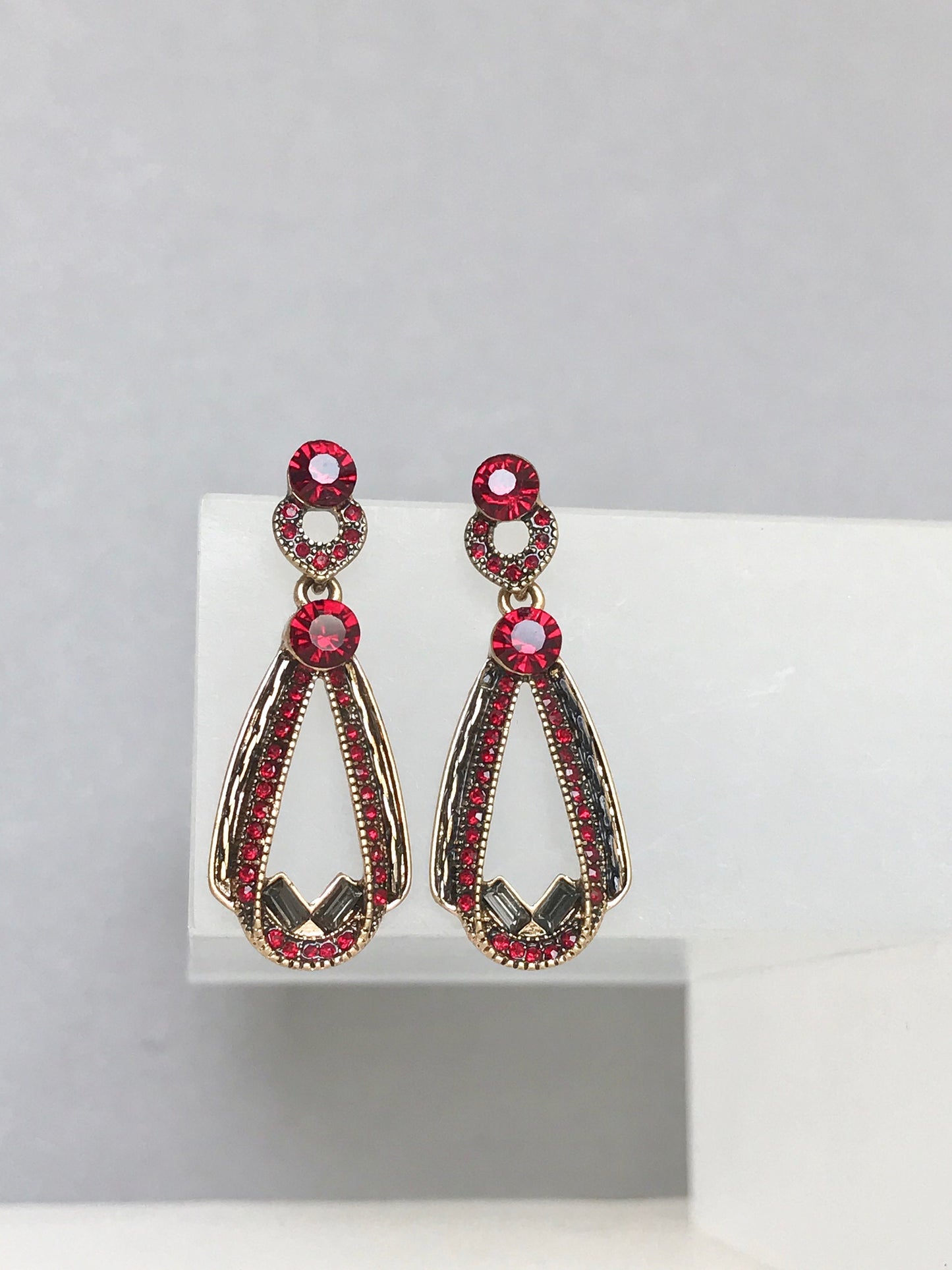 Red art deco crystal drop earrings