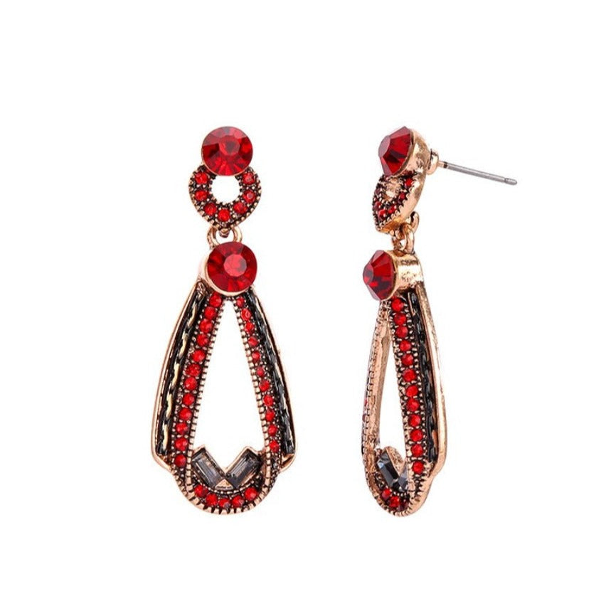 Red art deco crystal drop earrings