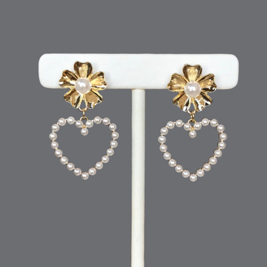 Pearl heart earrings