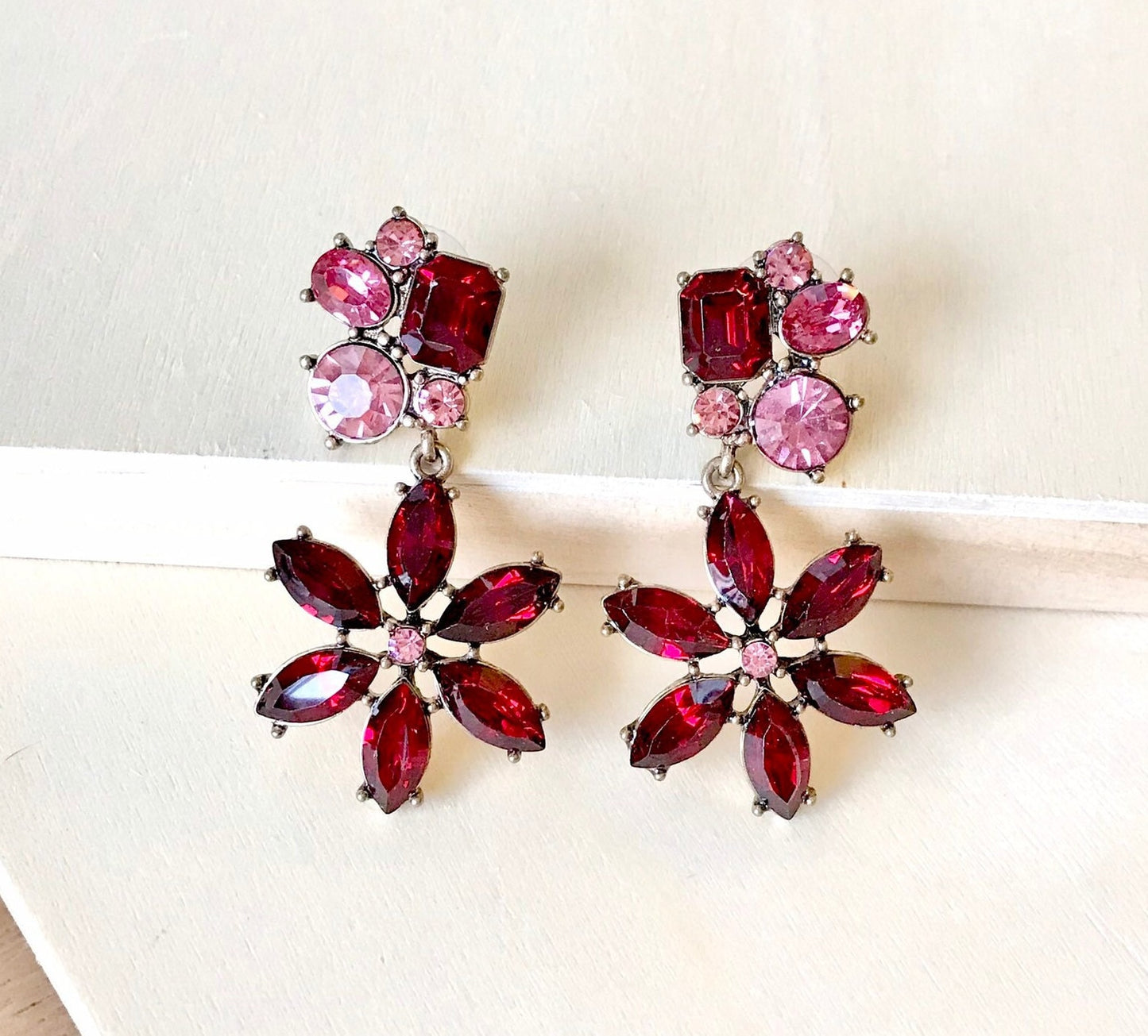 Blue crystal flower earrings