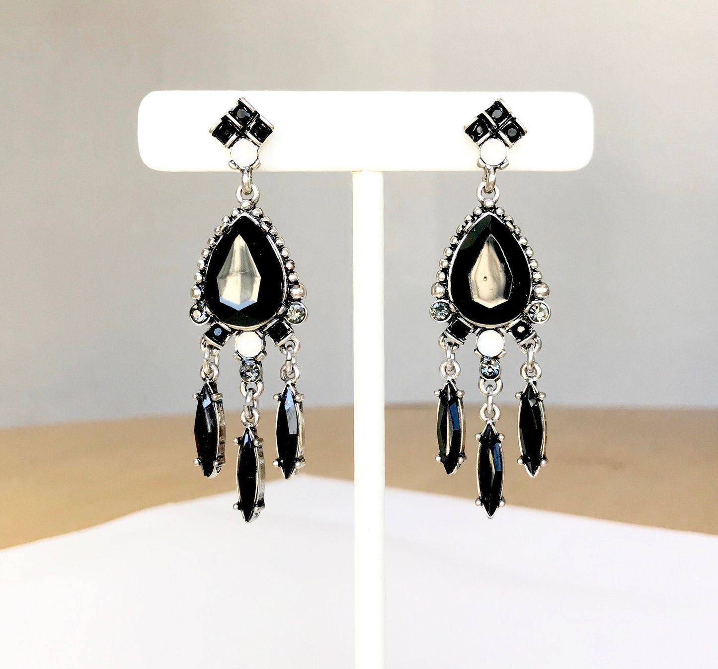 Black chandelier statement earrings