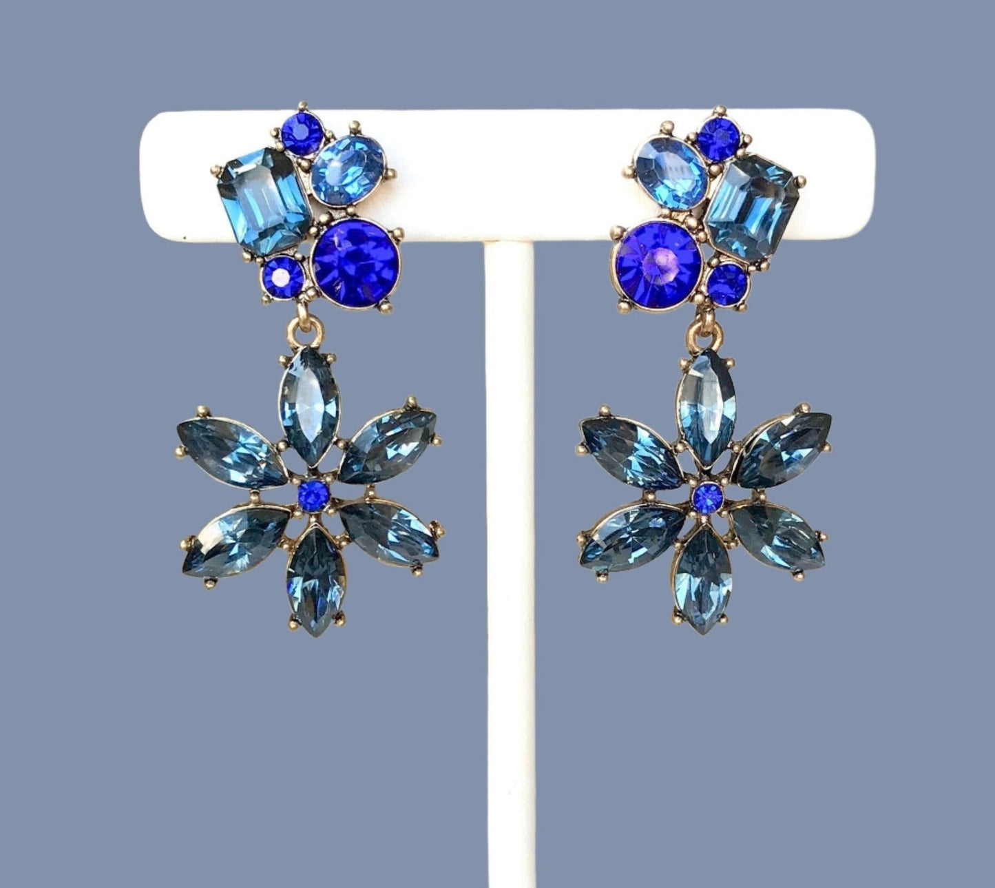 Blue crystal flower earrings