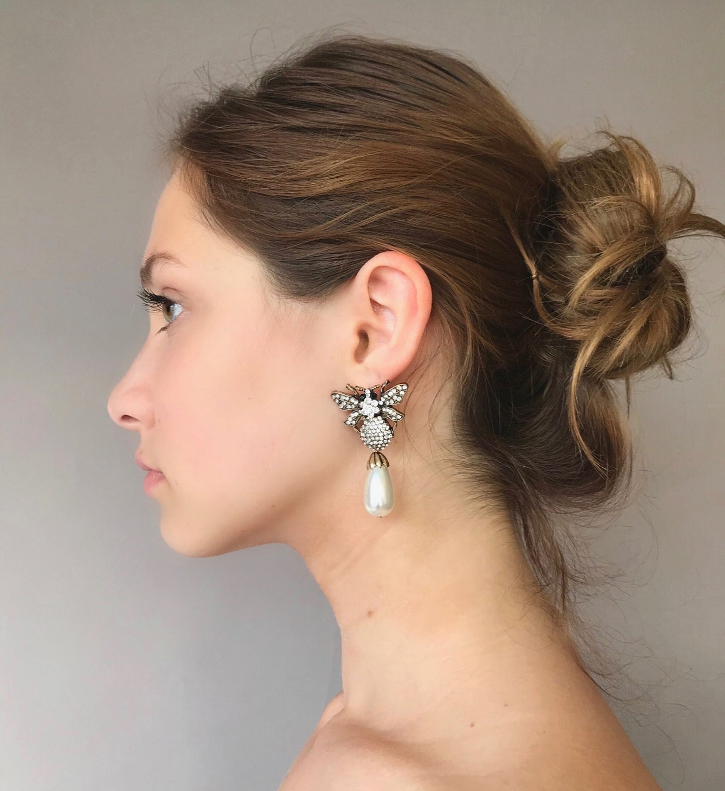 Crystal fly statement earrings