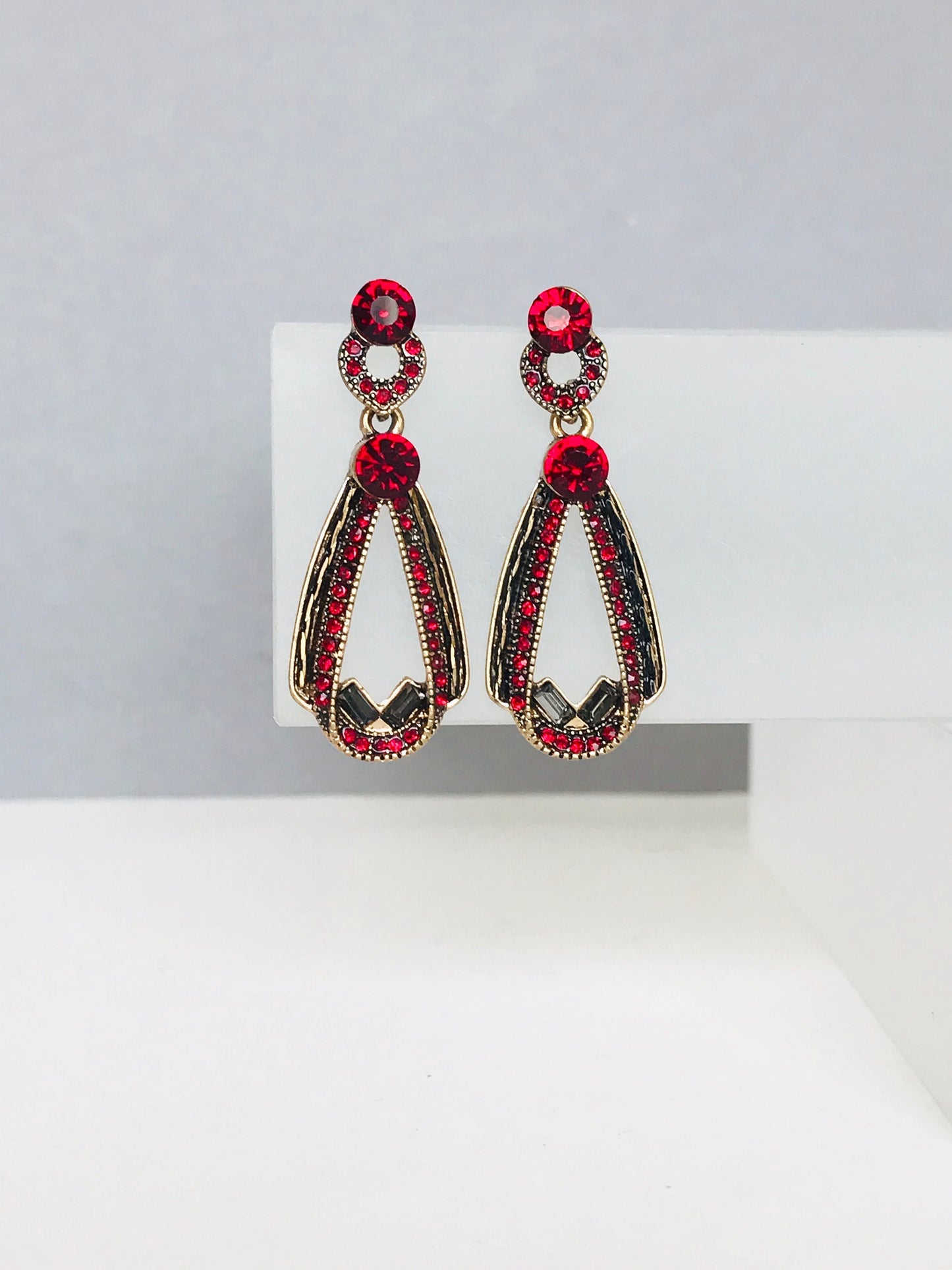 Red art deco crystal drop earrings