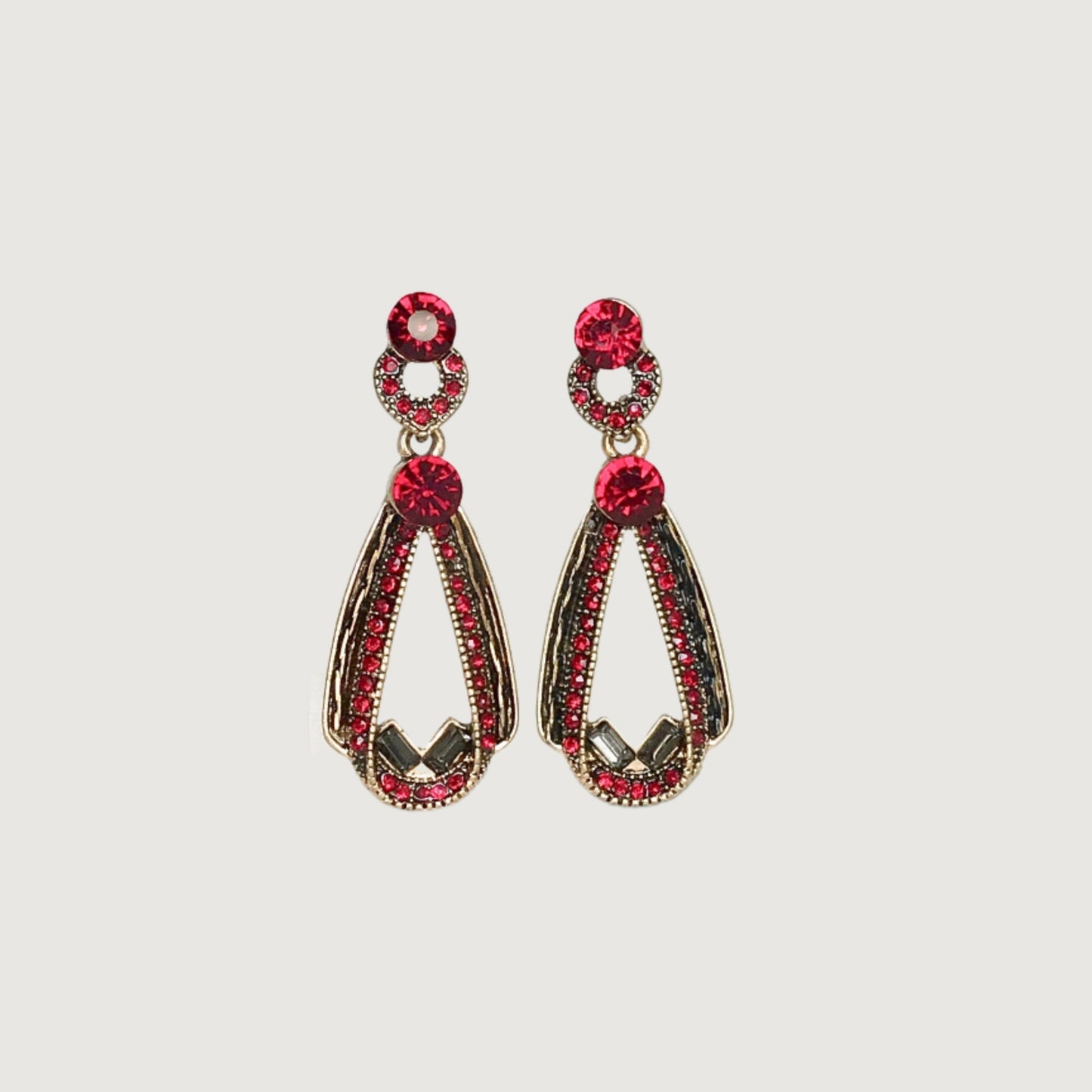 Red art deco crystal drop earrings