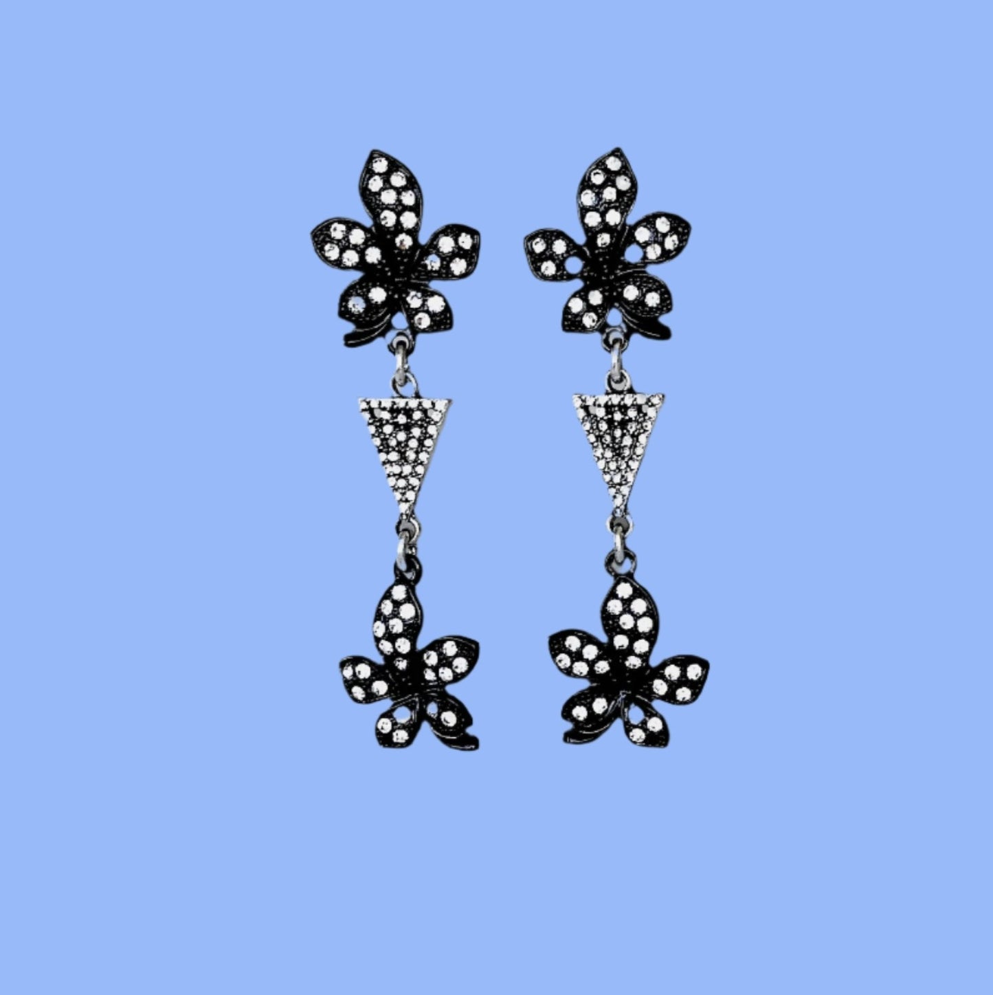 Black crystal flower earrings