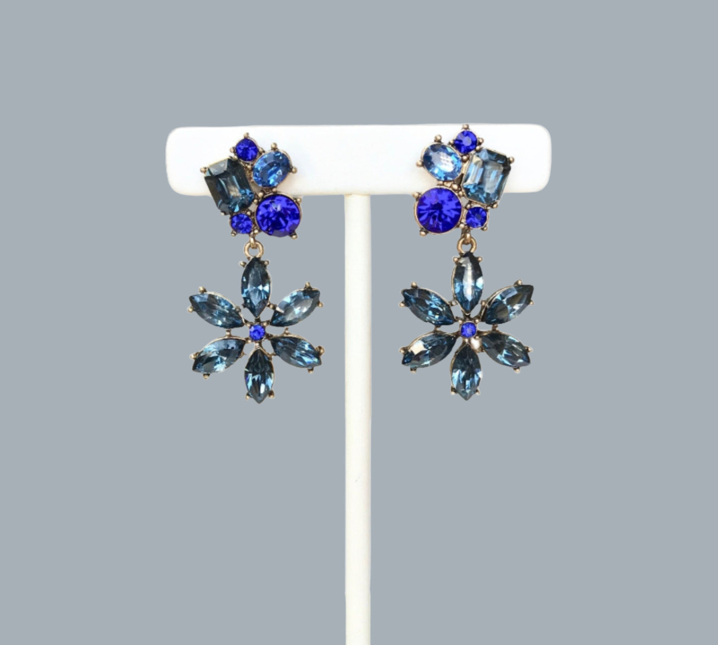 Blue crystal flower earrings