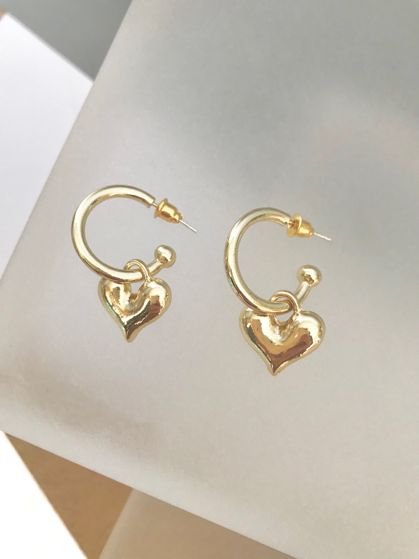 Gold heart hoop earrings