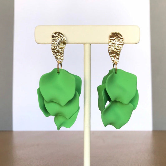 Green cascade petal earrings